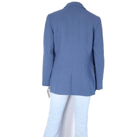 Lafayette 148 Women's Size US8 Blue Blazer Single Button Wool Crepe Jacket $1695 - Picture 7 of 10